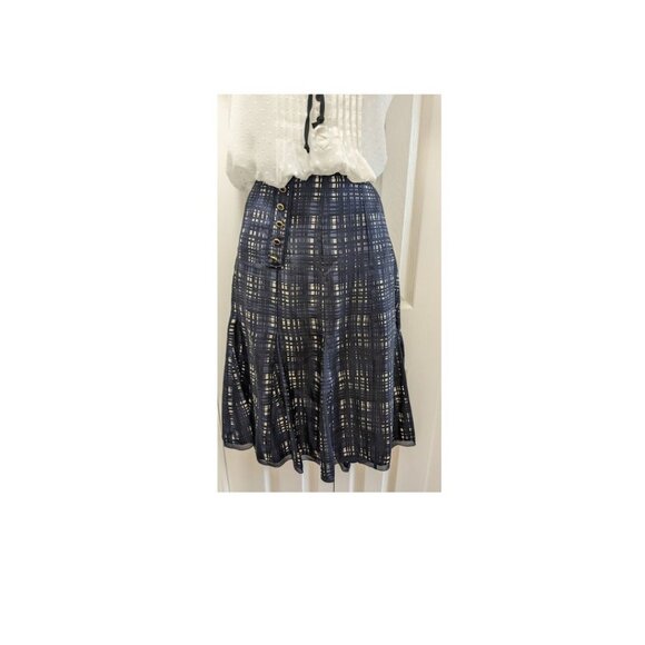 TORY BURCH Normandy Blue Pleated Silk Skirt Size 12 - Picture 3 of 10
